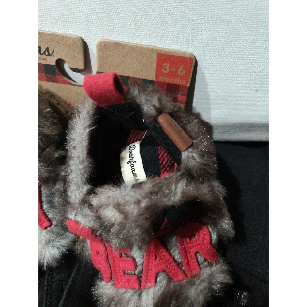 Baby Dearfoams BABY BEAR Applique Brown Faux Fur Fuzzy Slippers 3-6 Months